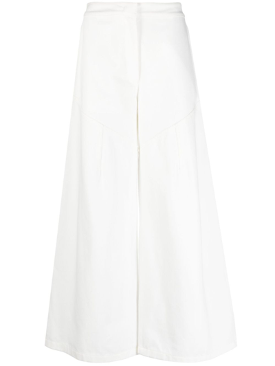 Jil Sander White Wide-leg Cotton Trousers