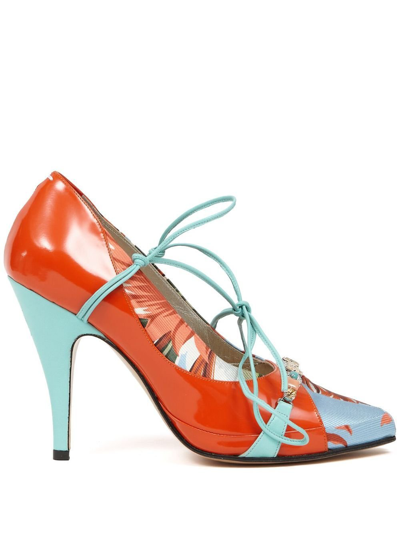 Maison Margiela Tabi Leaf-print Pumps In Red