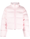 Alexander Wang Logo Print Cropped Puffer Jacket - Women's - Polyester/elastane/feather In Pink