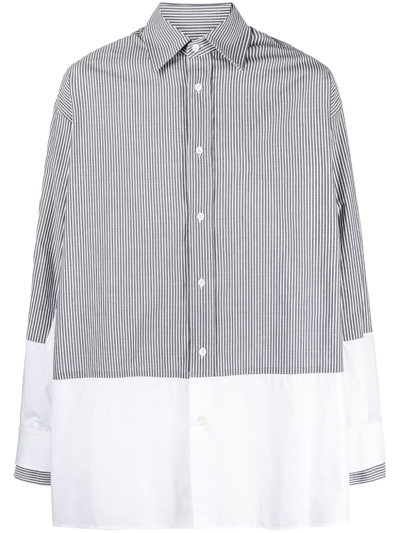 Mm6 Maison Margiela Stripe-print Panelled Cotton Shirt In Grau