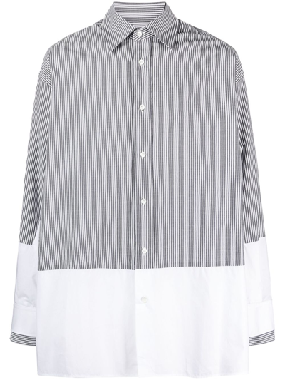 Mm6 Maison Margiela Stripe-print Panelled Cotton Shirt In Grey