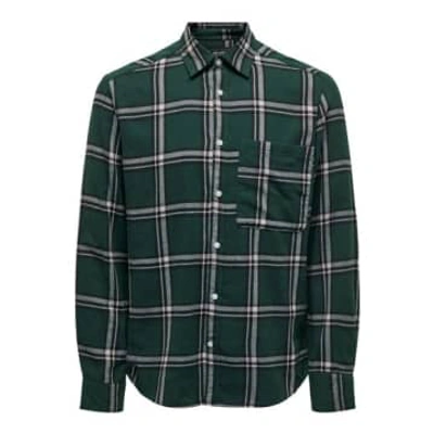 Only & Sons Life Check Shirt In Darkest Spruce