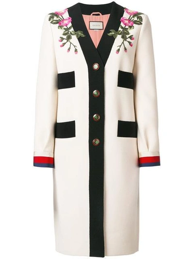 Gucci Embroidered Wool Coat In White