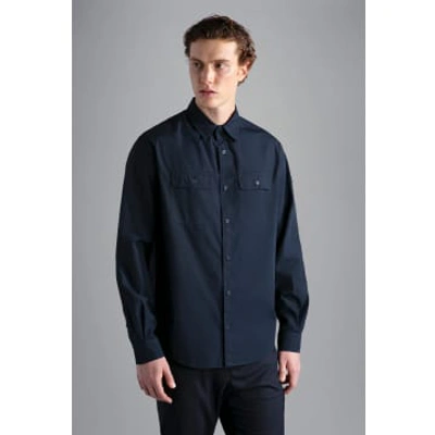 Paul & Shark Men's Garment Dyed Cotton Overshirt With Iconic Badge