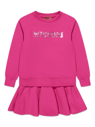 Missoni Kids' Pink Logo-print Cotton Dress In 50d - Fuxia