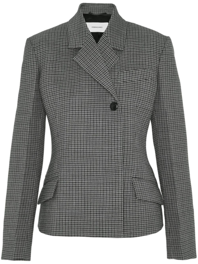 Ferragamo Micro Houndstooth Tailored Wool Blazer Jacket In Grau