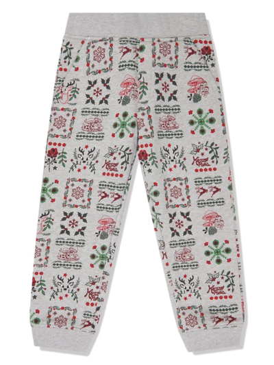 Kenzo Kids' Grey Graphic-print Cotton Track Pants