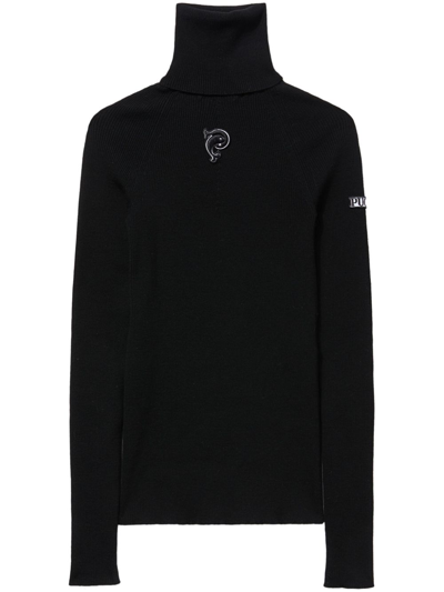 Pucci Logo-appliqué Virgin-wool Ribbed Jumper In Black