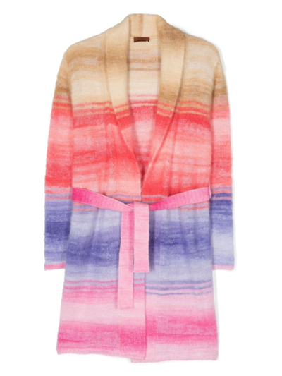 Missoni Kids' Striped Cardigan With Knot At The Waist In Pink
