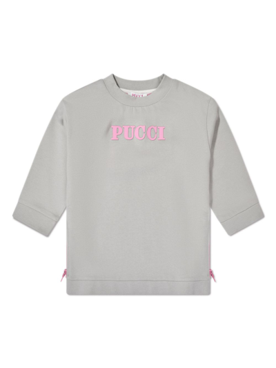 Pucci Junior Kids Grey Flocked-logo Cotton Sweatshirt