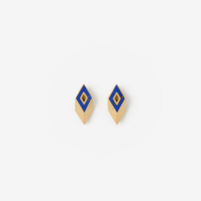 Burberry Hollow Silver Stud Earrings In Gold/blue