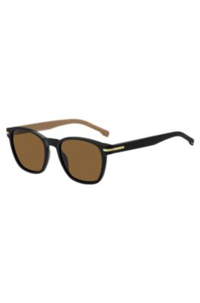 Hugo Boss Black-acetate Sunglasses With Camel-tone Trims Men's Eyewear