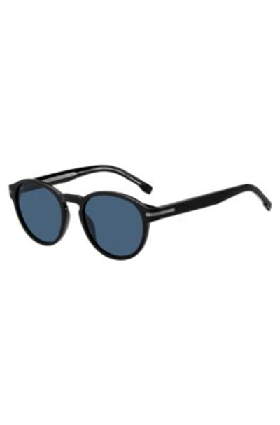 Hugo Boss Round Sunglasses In Black Acetate With Blue Lenses Men's Eyewear In Assorted-pre-pack