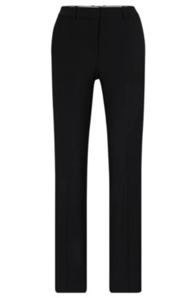 Hugo Boss Regular-fit High-rise Trousers In Virgin Wool In Black