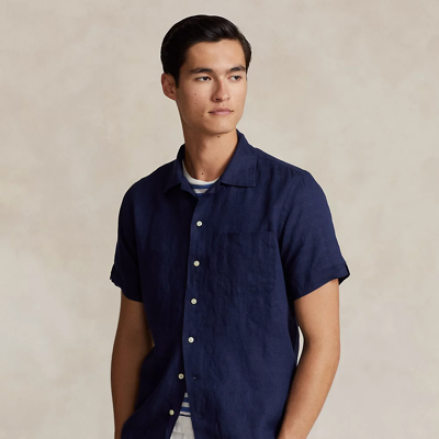 Ralph Lauren Classic Fit Linen Camp Shirt In Newport Navy