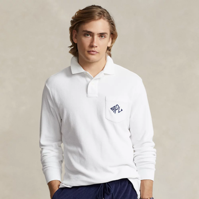 Ralph Lauren Classic Fit Monogram Terry Polo Shirt In White