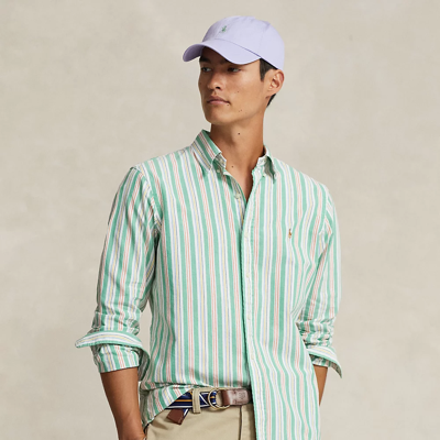 Ralph Lauren Classic Fit Striped Oxford Shirt In Green/white Multi
