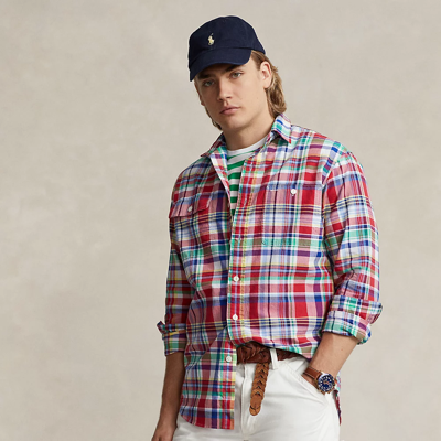 Ralph Lauren Classic Fit Plaid Oxford Workshirt In Red/blue Multi
