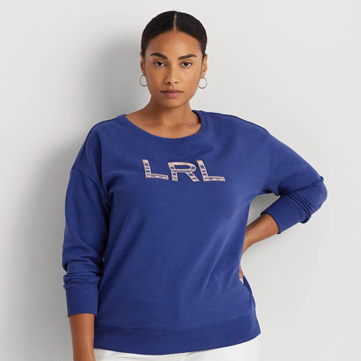 Lauren Woman Logo French Terry Pullover In Indigo Sail