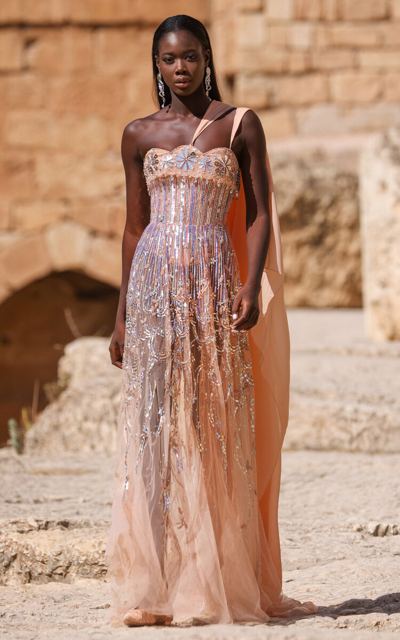 embellished tulle maxi dress Pearl Embellished Tulle Maxi Dress by Terramina