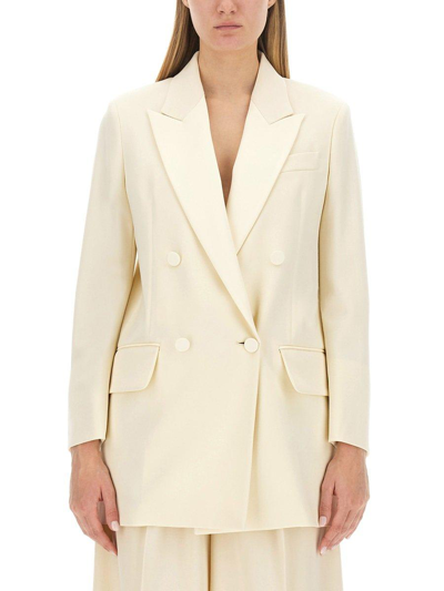 Max Mara Elegia Double-breasted Wool-crepe Blazer In Neutral