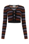 Ganni Striped Rib Knit Wool Crop Cardigan