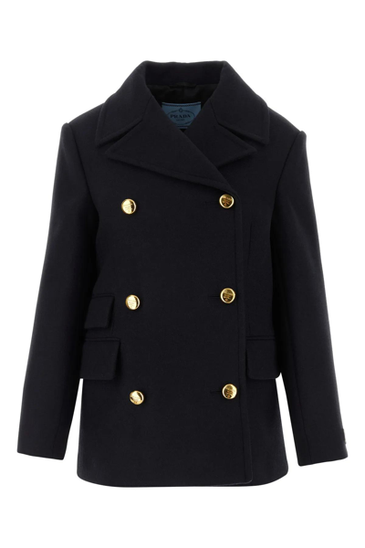 Prada Double-breasted Virgin-wool Coat In Blue
