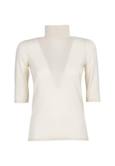 Max Mara High Neck Half-sleeved Top In Neutrals