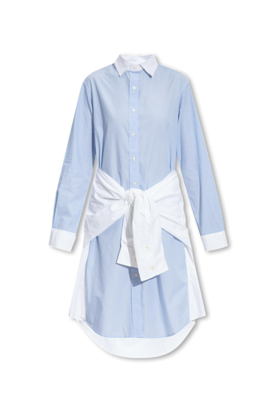R13 Layered Tie-front Cotton-poplin Midi Shirt Dress In Blue/white