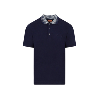 Missoni Zig-zag Logo Embroidered Polo Shirt In Blue