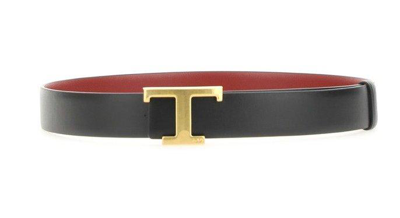 Tod's T-timeless Logo Plaque Reversible Belt In Nero Rosso