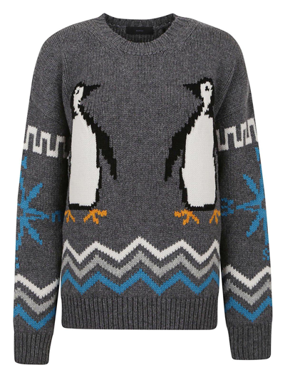 Alanui For The Love Of Pengui Intarsia Sweater In Grey