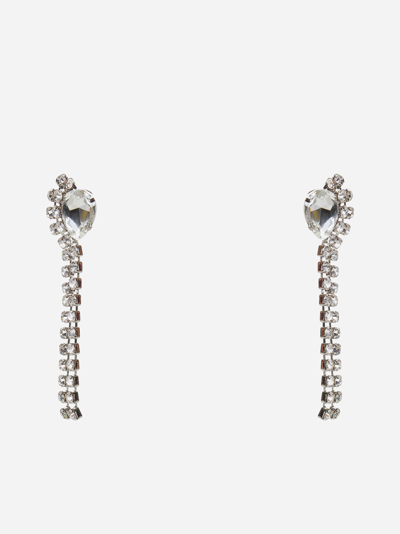 Alessandra Rich Crystal Long Earrings In Cry Silver