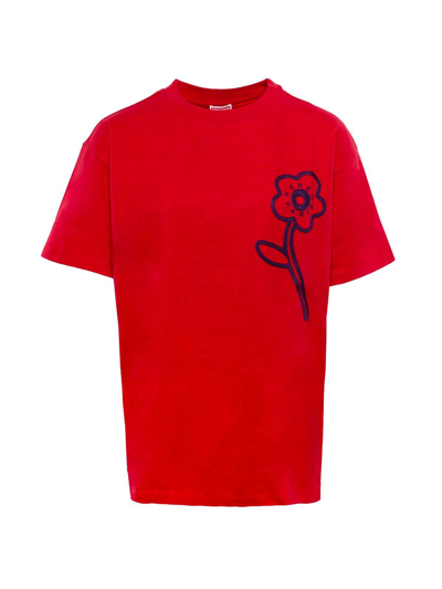 Kenzo Boke Flower Embroidered Crewneck T-shirt In Cerise