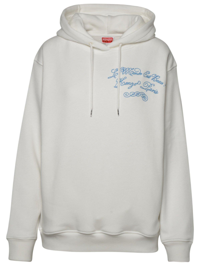 Kenzo Logo Patch Drawstring Hoodie In Blanc Casse