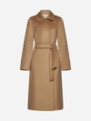 Max Mara Studio Belted Long-sleeved Coat In Brown