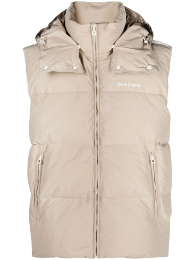 Palm Angels Classic Track Hoodie Vest In Beige,white