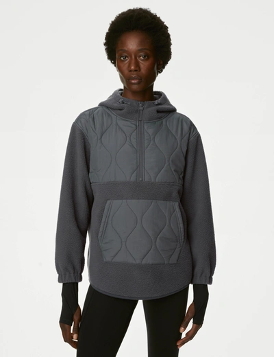 Goodmove Mixed Borg Quilt Hoodie In Grey