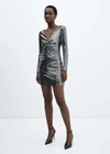MANGO PURSED SEQUINED DRESS SILVER