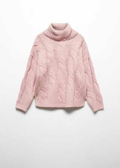 Mango Kids' Pull-over Maille Col Montant In Pastel Pink