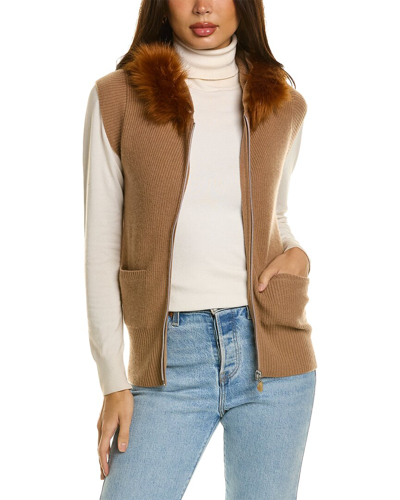 Qi Cashmere Hooded Cashmere Vest In Brown