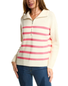 FORTE CASHMERE FORTE CASHMERE STRIPED RIB MOCK NECK WOOL & CASHMERE-BLEND 1/2-ZIP SWEATER