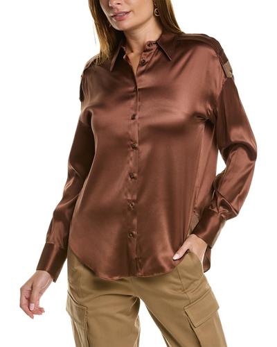 Brunello Cucinelli Button-up Silk Shirt In Brown