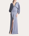 Sachin & Babi Gabby Beaded Blouson-sleeve Satin Gown In Grey
