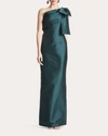 Sachin & Babi Bonnie One-shoulder Bow Column Gown In Green