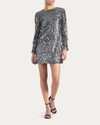 Sachin & Babi Lily Sequin Long Sleeve Minidress In Silver