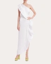 One33 Social One-shoulder Ruffled Crepe And Taffeta Gown In White