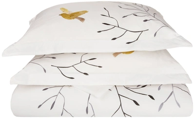 Superior Embroidered Modern Bird And Nature Cotton Duvet Cover And Pillow Sham Set