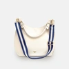 APATCHY LONDON THE HARRIET STONE LEATHER BAG WITH NAVY & GOLD STRIPE STRAP
