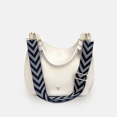 Apatchy London The Harriet Stone Leather Bag With Black & Stone Arrow Strap In Blue
